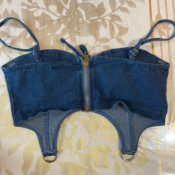 Crop Top Women Summer Sexy Denim
Lace Up Bandage Camisole Female size L(S/M) - Picture 3 of 7